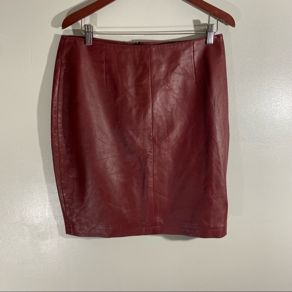 Vintage Red Leather Skirt - Picture 3 of 14